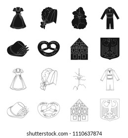 Country Germany black,outline icons in set collection for design. Germany and landmark vector symbol stock web illustration.