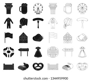 Country Germany black,outline icons in set collection for design. Germany and landmark vector symbol stock web illustration.