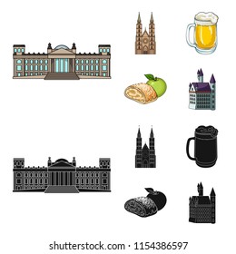 Country Germany cartoon,black icons in set collection for design. Germany and landmark vector symbol stock web illustration.