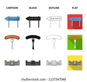 Country Germany cartoon,black,outline,flat icons in set collection for design. Germany and landmark vector symbol stock web illustration.