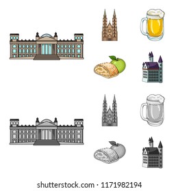 Country Germany cartoon,monochrome icons in set collection for design. Germany and landmark vector symbol stock web illustration.