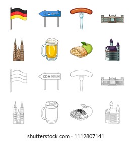 Country Germany cartoon,outline icons in set collection for design. Germany and landmark vector symbol stock web illustration.