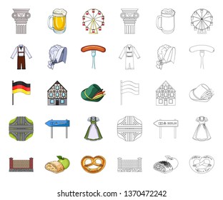 Country Germany cartoon,outline icons in set collection for design. Germany and landmark vector symbol stock web illustration.