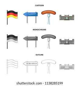 Country Germany cartoon,outline,monochrome icons in set collection for design. Germany and landmark vector symbol stock web illustration.