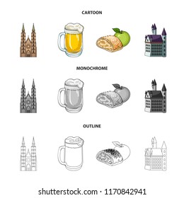 Country Germany cartoon,outline,monochrome icons in set collection for design. Germany and landmark vector symbol stock web illustration.