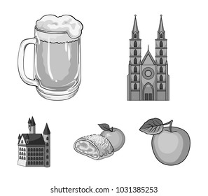 Country Germany monochrome icons in set collection for design. Germany and landmark vector symbol stock web illustration.