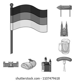 Country Germany monochrome icons in set collection for design. Germany and landmark vector symbol stock web illustration.