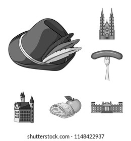 Country Germany monochrome icons in set collection for design. Germany and landmark vector symbol stock web illustration.