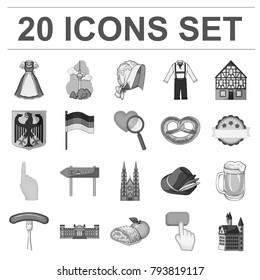 Country Germany monochrome icons in set collection for design. Germany and landmark vector symbol stock web illustration.
