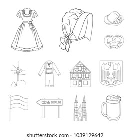 Country Germany outline icons in set collection for design. Germany and landmark vector symbol stock web illustration.