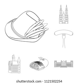 Country Germany outline icons in set collection for design. Germany and landmark vector symbol stock web illustration.
