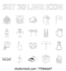 Country Germany outline icons in set collection for design. Germany and landmark vector symbol stock web illustration.