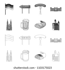 Country Germany outline,monochrome icons in set collection for design. Germany and landmark vector symbol stock web illustration.