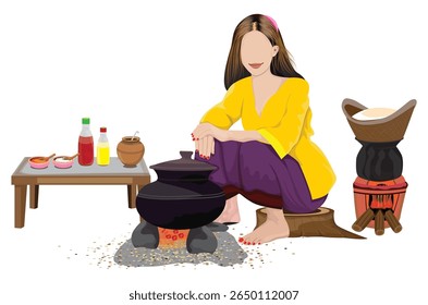 A country girl is cooking.vector design