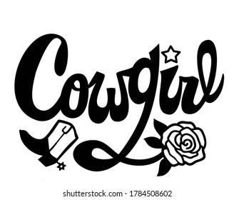 Country Girl Handwritten Lettering. Cowgirl Printable vector illustration with cowboy boot. Modern Calligraphy Text with Wild West decoration