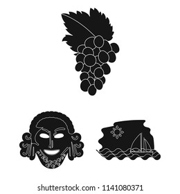 Country Greece black icons in set collection for design.Greece and landmark vector symbol stock web illustration.