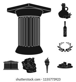 Country Greece black icons in set collection for design.Greece and landmark vector symbol stock web illustration.