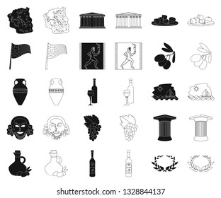 Country Greece black,outline icons in set collection for design.Greece and landmark vector symbol stock web illustration.