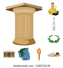 Country Greece cartoon icons in set collection for design.Greece and landmark vector symbol stock web illustration.