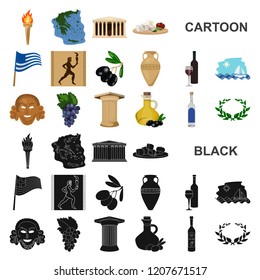 Country Greece cartoon icons in set collection for design.Greece and landmark vector symbol stock web illustration.