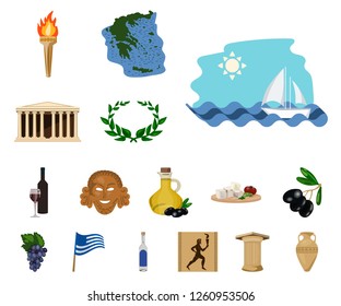 Country Greece cartoon icons in set collection for design.Greece and landmark vector symbol stock web illustration.