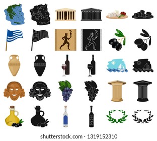 Country Greece cartoon,black icons in set collection for design.Greece and landmark vector symbol stock web illustration.