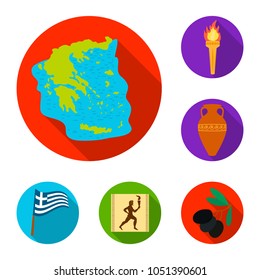 Country Greece flat icons in set collection for design.Greece and landmark vector symbol stock web illustration.