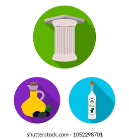Country Greece flat icons in set collection for design.Greece and landmark vector symbol stock web illustration.