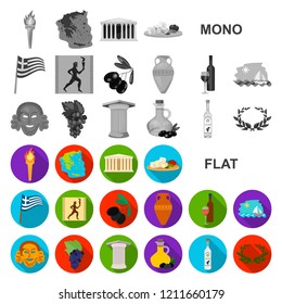 Country Greece flat icons in set collection for design.Greece and landmark vector symbol stock web illustration.