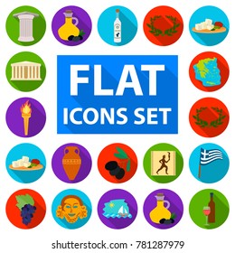 Country Greece flat icons in set collection for design.Greece and landmark vector symbol stock web illustration.