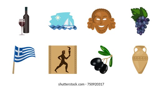Country Greece icons in set collection for design. Greece and landmark vector symbol stock  illustration.