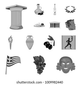 Country Greece monochrome icons in set collection for design.Greece and landmark vector symbol stock web illustration.