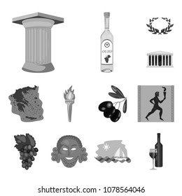 Country Greece monochrome icons in set collection for design.Greece and landmark vector symbol stock web illustration.