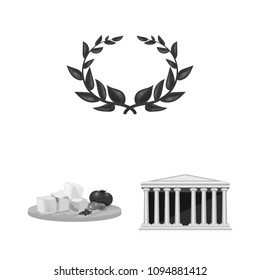 Country Greece monochrome icons in set collection for design.Greece and landmark vector symbol stock web illustration.
