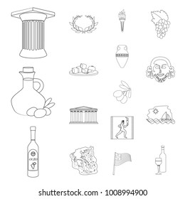 Country Greece outline icons in set collection for design.Greece and landmark vector symbol stock web illustration.