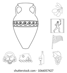 Country Greece outline icons in set collection for design.Greece and landmark vector symbol stock web illustration.