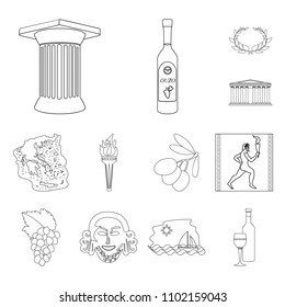 Country Greece outline icons in set collection for design.Greece and landmark vector symbol stock web illustration.