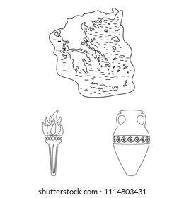 Country Greece outline icons in set collection for design.Greece and landmark vector symbol stock web illustration.