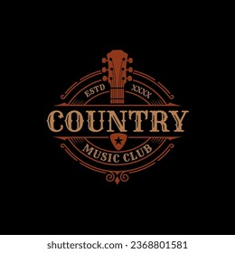 Country Guitar Music Club Vintage Retro Typhography Logo Design Inspiration