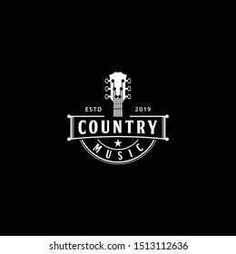 Country Guitar Music Western Vintage Retro Bar Logo Design	