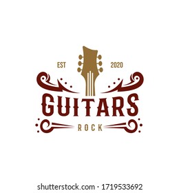 Country Guitar Music Western Vintage Retro Saloon Bar Cowboy logo design