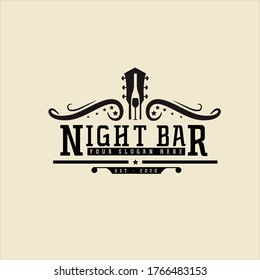 Country Guitar Music Western Vintage Retro Saloon Bar Cowboy logo design