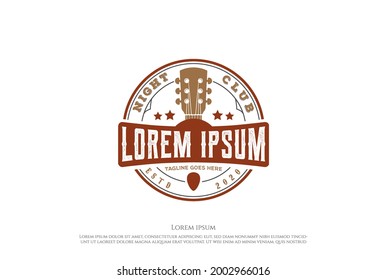 Country Guitar Music Western Vintage Retro Saloon Bar Cowboy Logo Design Vector