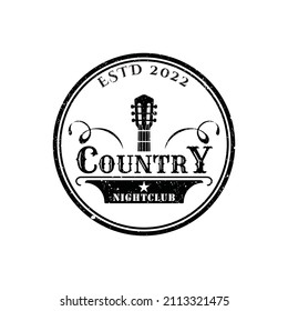 Country Guitar Music Western Vintage Retro Bar logo design