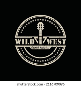 Country Guitar Music Western Vintage Retro Saloon Bar Cowboy logo design