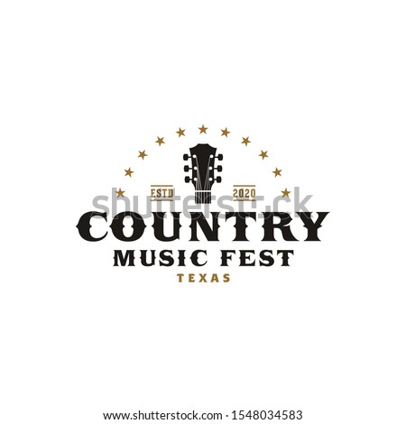 Country Guitar Music Western Vintage Retro Saloon Bar Cowboy logo design