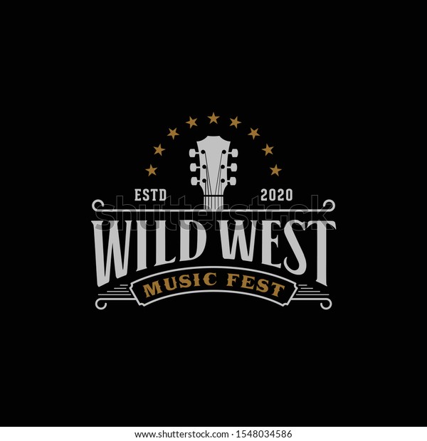 Country Guitar Music Western Vintage Retro Saloon\
Bar Cowboy logo design
