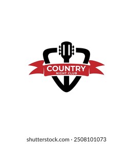Country guitar nightclub logo design in guitar pick shape design