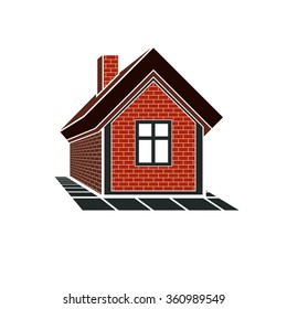 Country house constructed with red bricks, real estate. Creative home vector symbol, can be used in advertising and home insurance business.