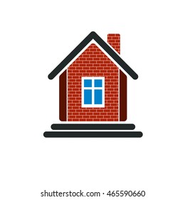 Country house constructed with red bricks, real estate. Creative home vector symbol, can be used in advertising and home insurance business.